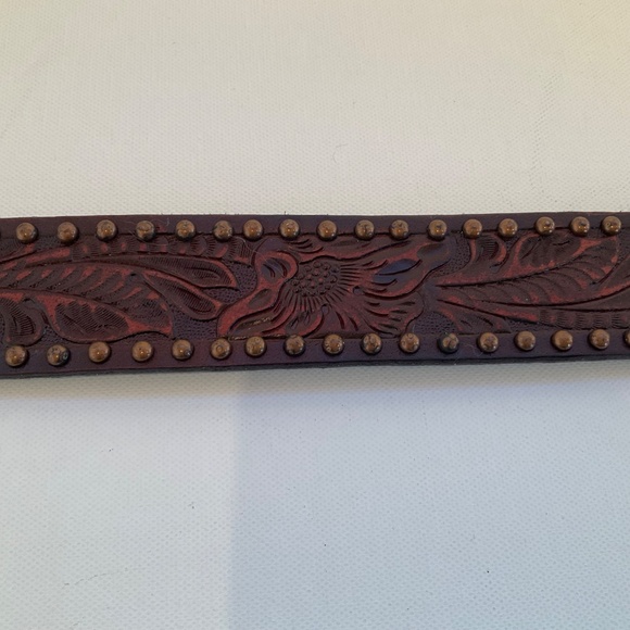 WOMENS “ANGEL RANCH” WESTERN COWGIRL TOOLED BLING STUDDED COPPER BUCKLE BELT